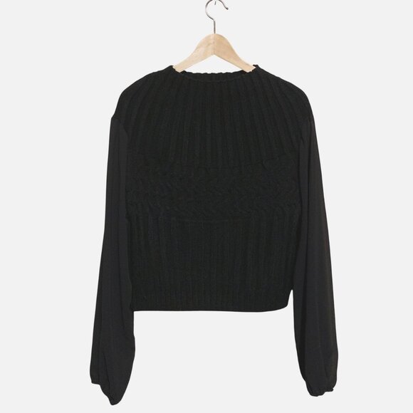 Oat New York Sweaters - OAT New York Top Black Knit Sweater Sheer Chiffon Sleeves Sz L Fairygrunge